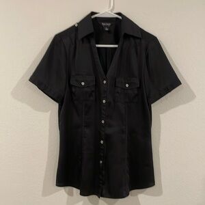Black Short Sleeve Button-Up Women's Top